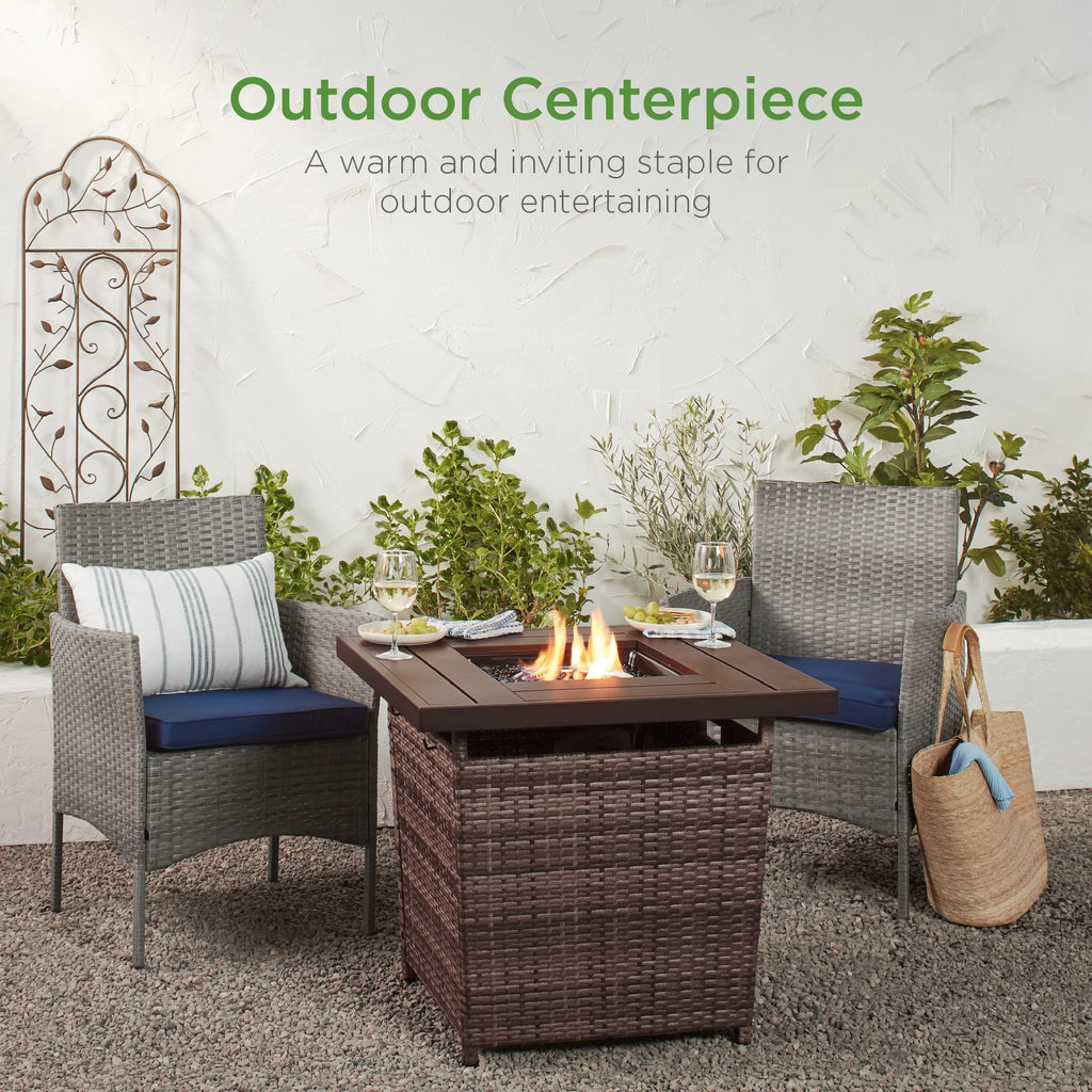 28in Propane Gas Fire Pit Table 50,000 BTU Outdoor Wicker with Glass Beads V4488
