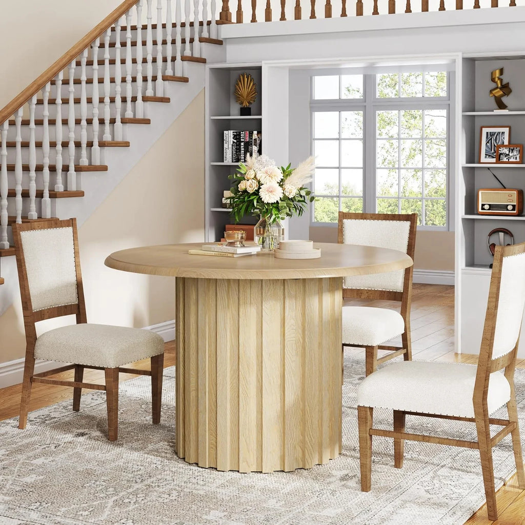 43.3" Round Solid Wood Dining Table with Metal Base S89000