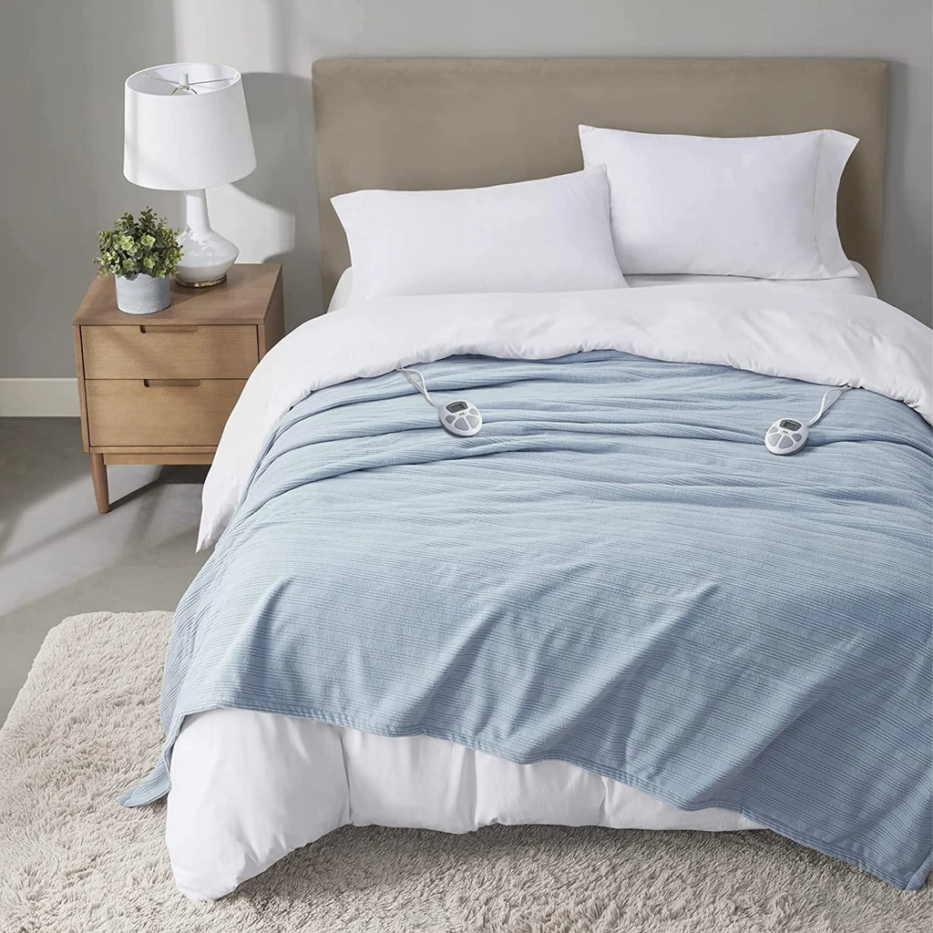 Queen Fleece Ultra Soft Electric Heated Blanket Dusty Blue G416