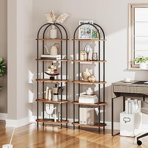 5 Tier Arched Wooden Bookshelf Metal Frame W917105
