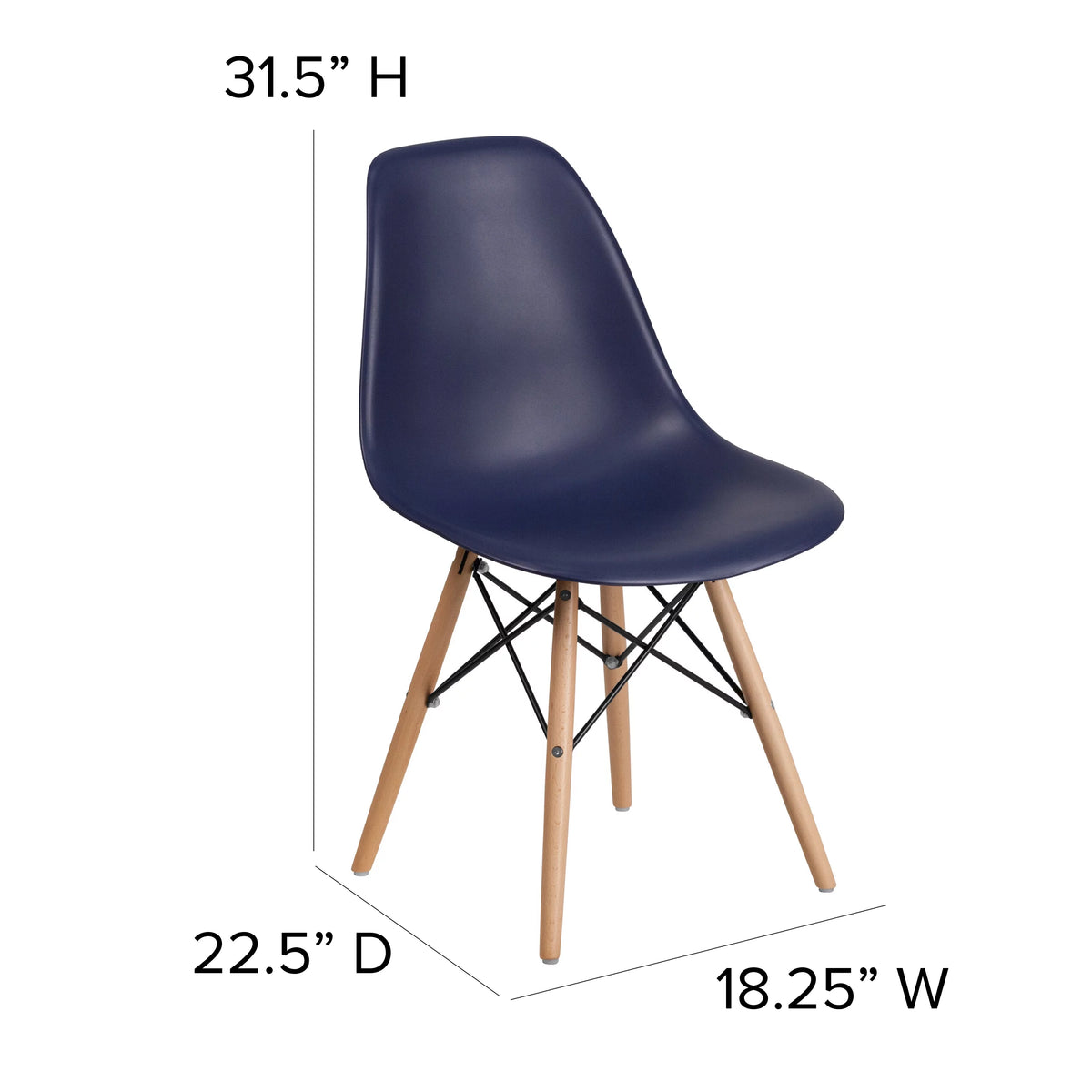 2 Pack Navy Plastic Chair with Wooden Legs C226