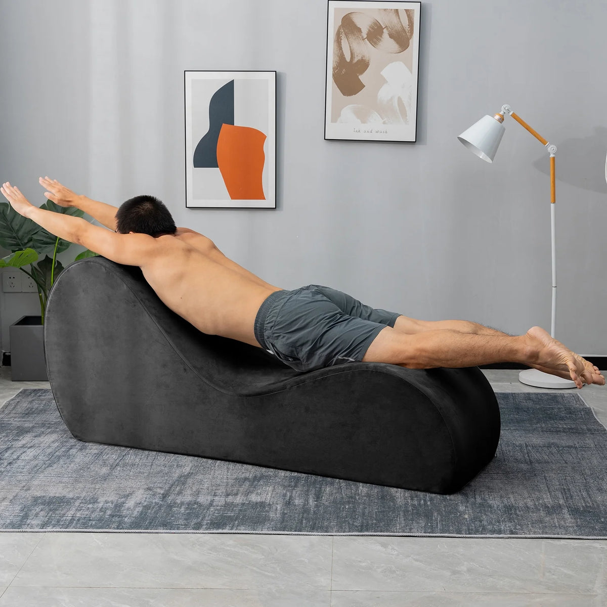 Yoga Chaise with Washable Cover, Side Pockets, Non-Slip Bottom W1149