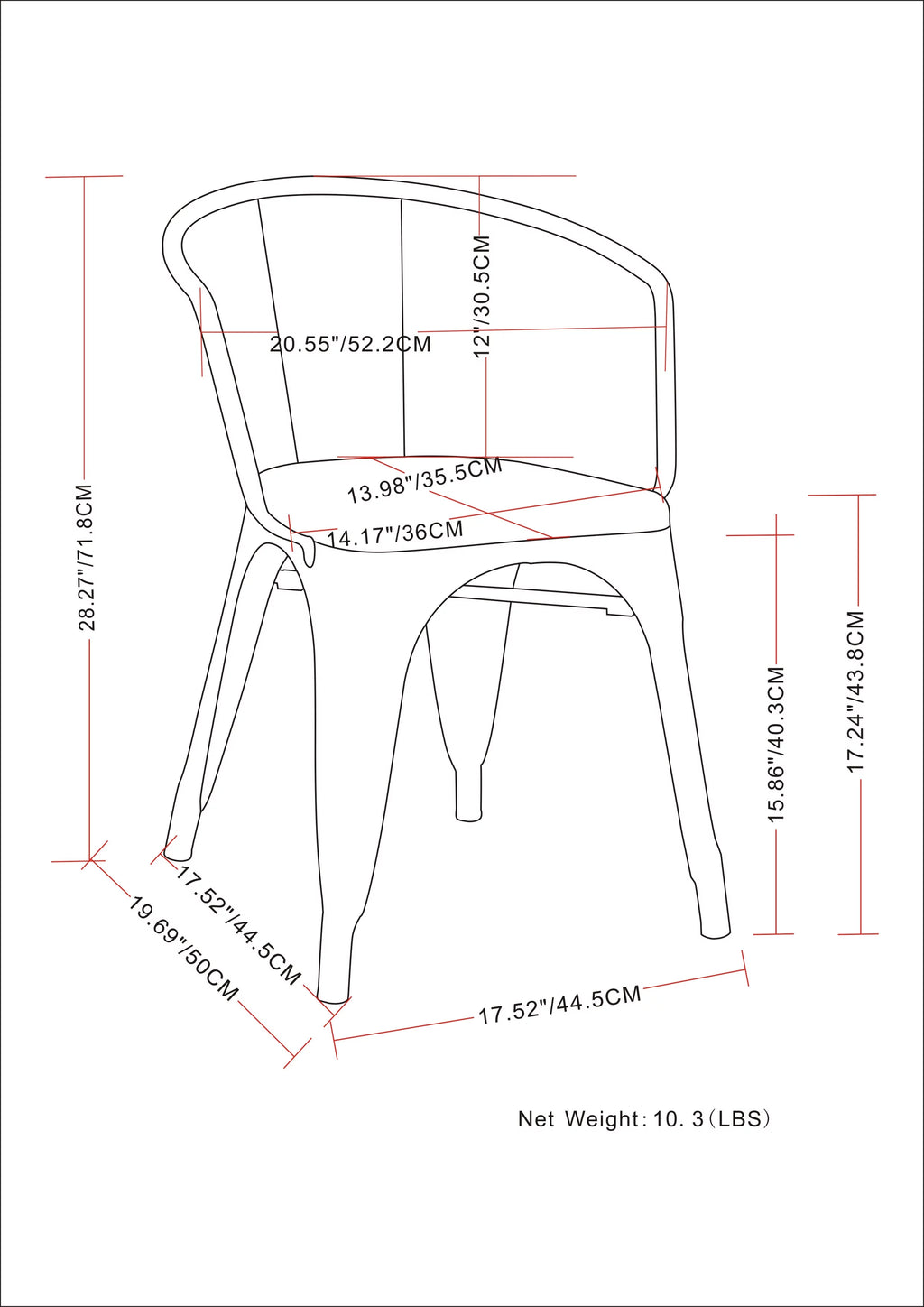 Black Metal Dining Arm Chair Set of 2 D4786