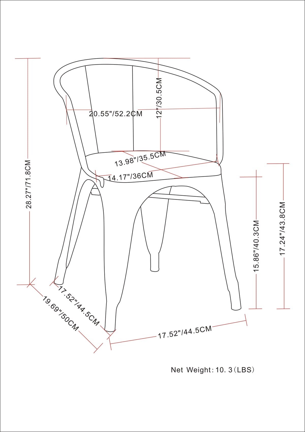 Black Metal Dining Arm Chair Set of 2 D4786