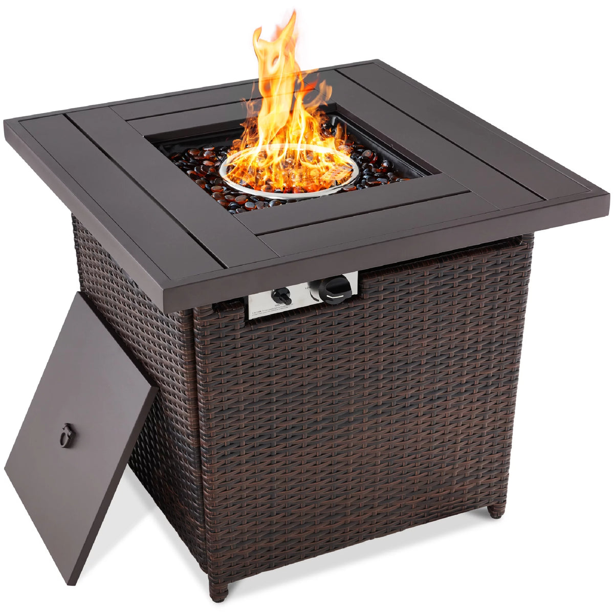 28in Propane Gas Fire Pit Table 50,000 BTU Outdoor Wicker with Glass Beads V4488