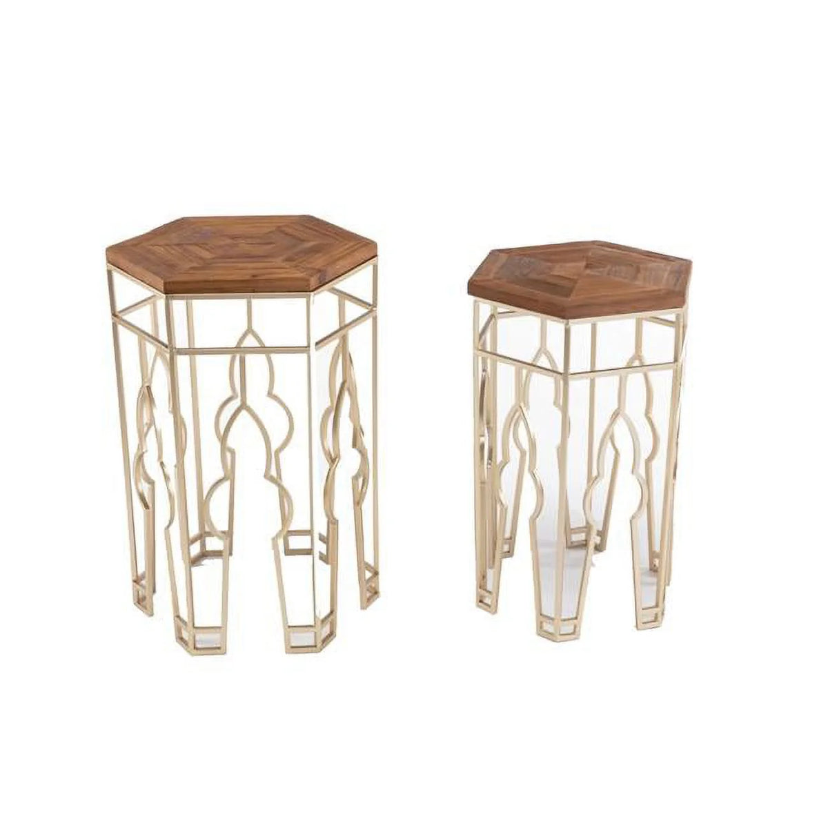 Brown & Gold Set of 2 Nesting Side Table W848
