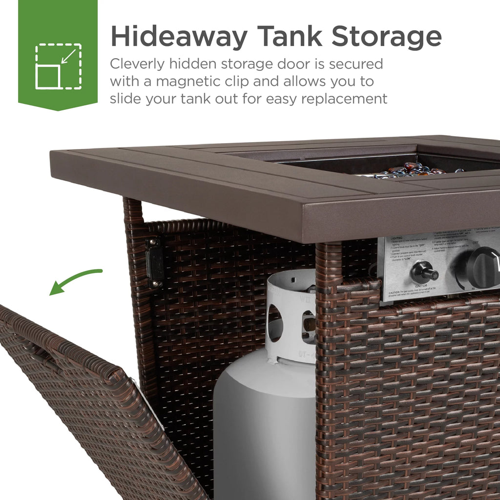 28in Propane Gas Fire Pit Table 50,000 BTU Outdoor Wicker with Glass Beads V4488