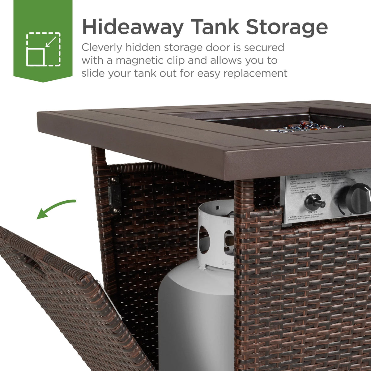 28in Propane Gas Fire Pit Table 50,000 BTU Outdoor Wicker with Glass Beads V4488