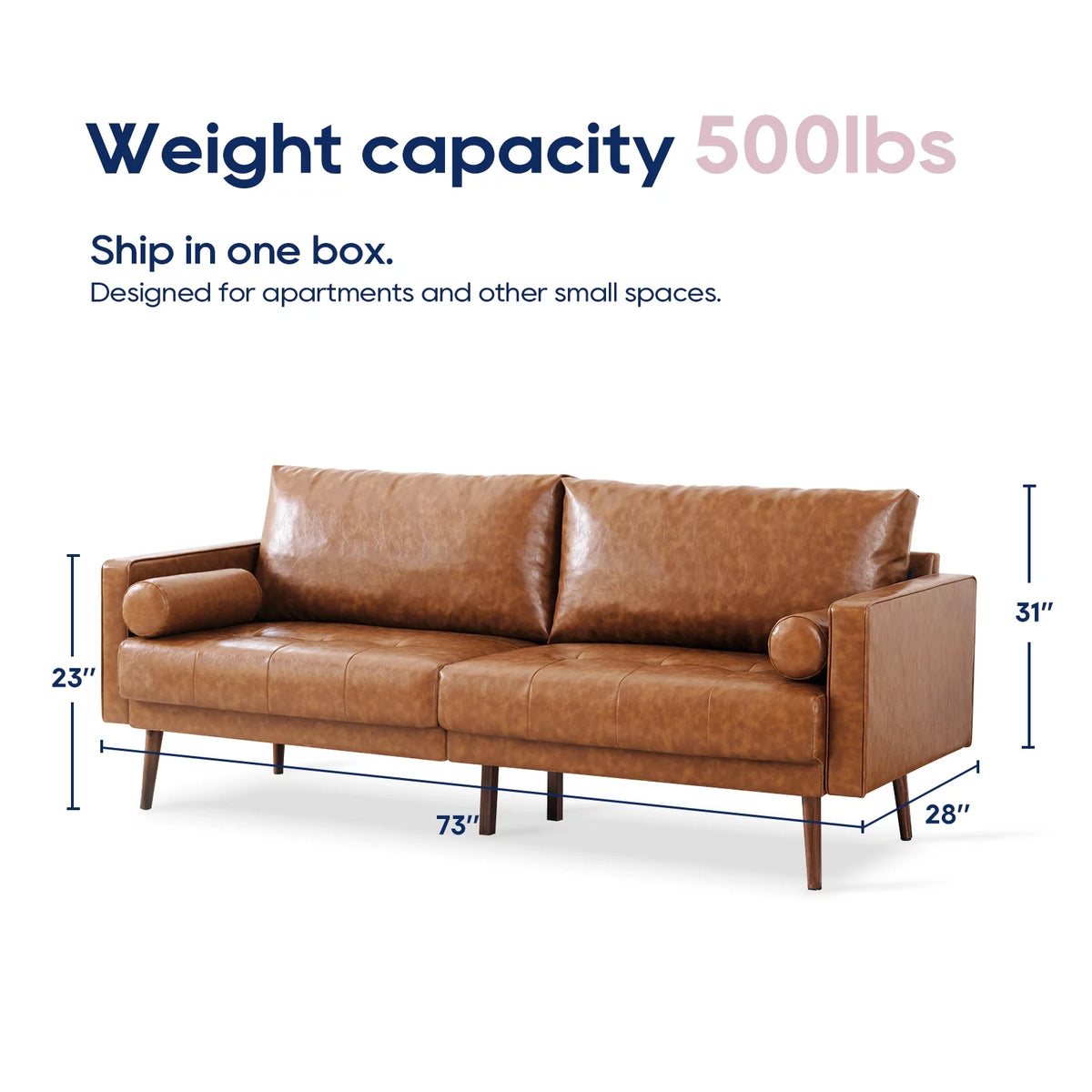 Mid-Century Modern Faux Leather 2-Piece Sofa Set Brown E135