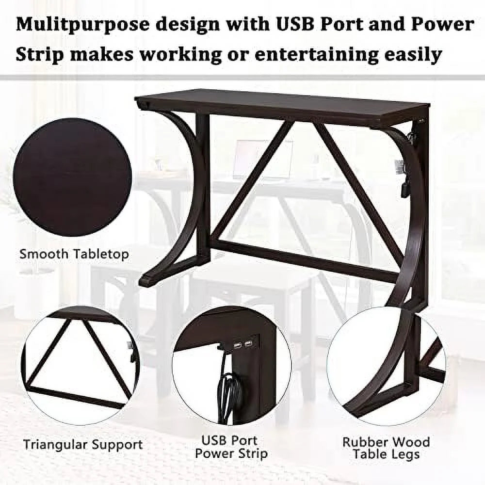 3-Piece Counter Height Dining Set with USB Port and 2 Upholstered Stools D1116