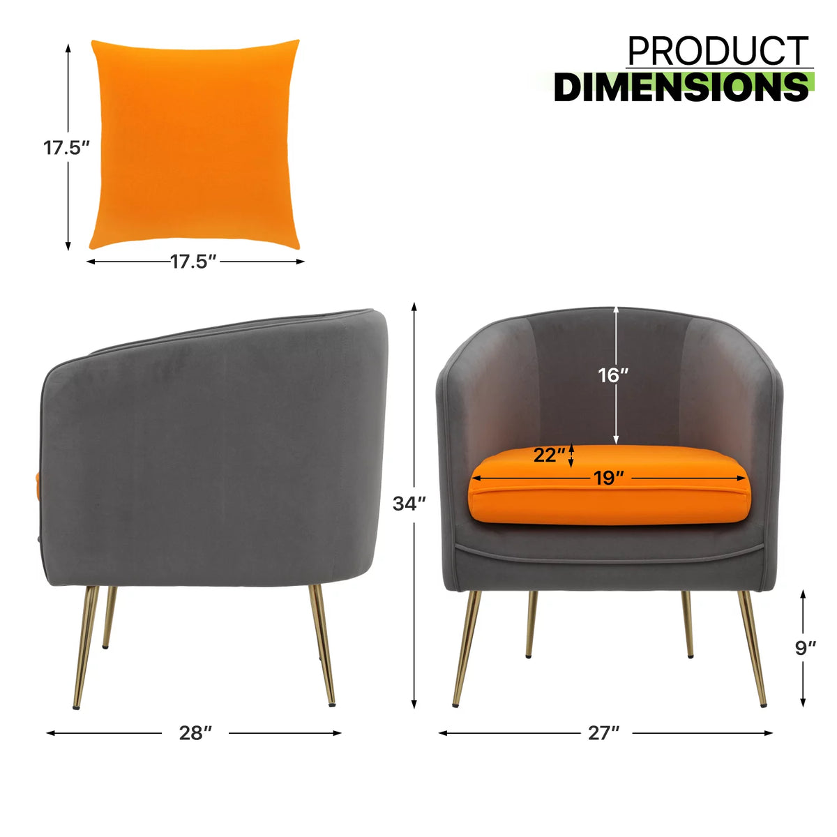 Yellow Grey Upholstered Barrel Armchair M980