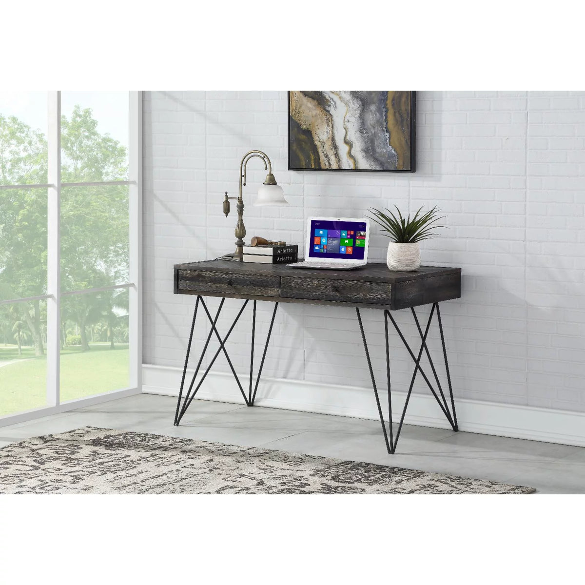 White Wood 2 Drawer Writing Desk V15135