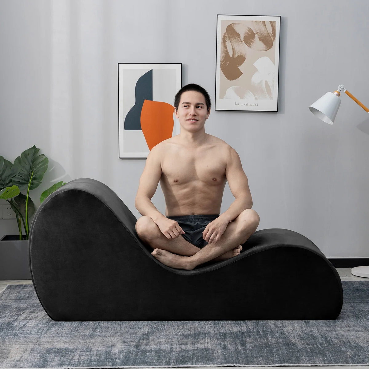 Yoga Chaise with Washable Cover, Side Pockets, Non-Slip Bottom W1149