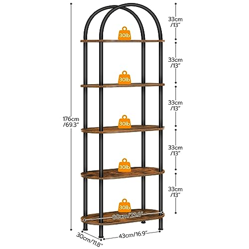 5 Tier Arched Wooden Bookshelf Metal Frame W917105