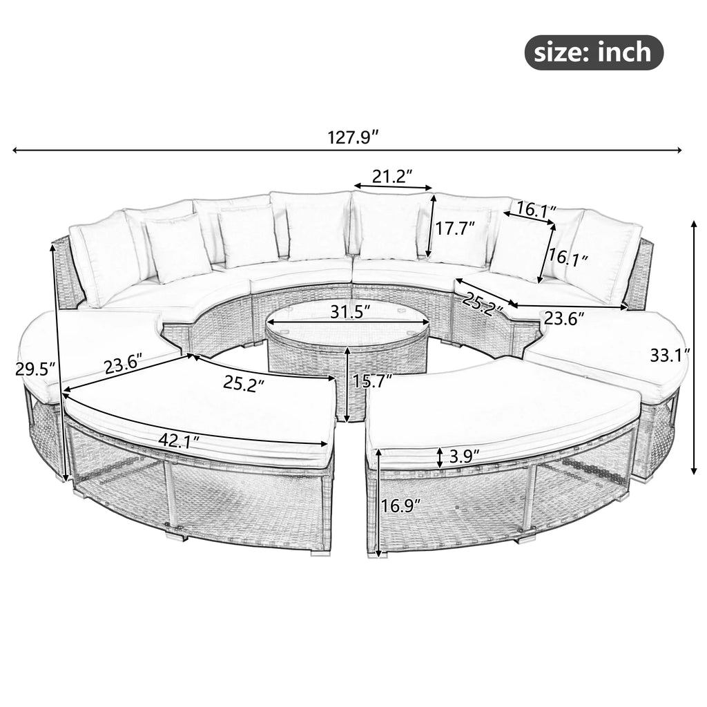 9-Piece Rattan Wicker Sectional Sofa Set with Cushions T71285