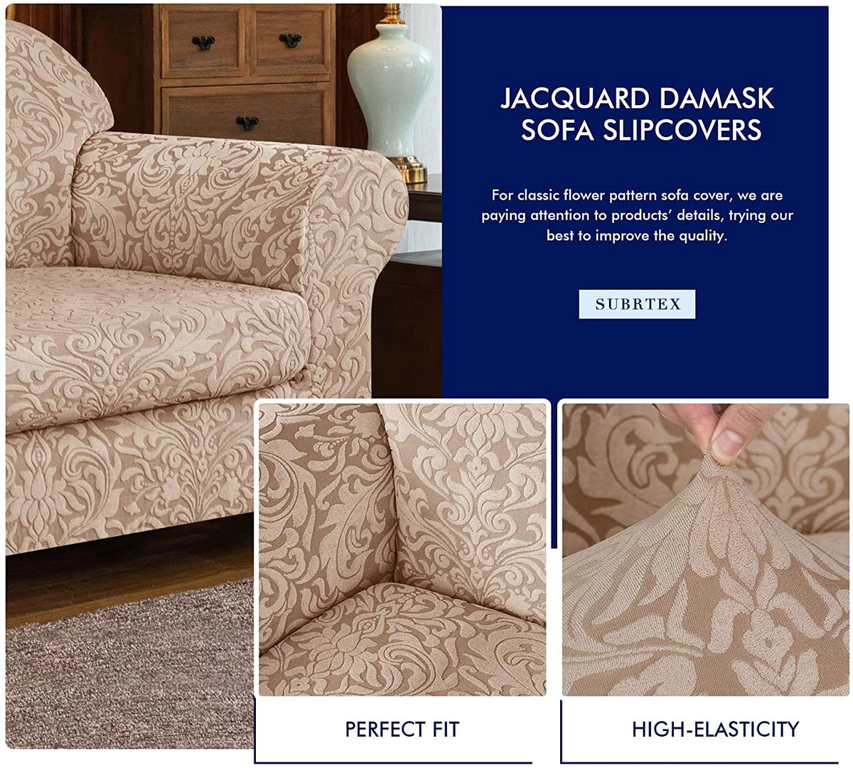 2-Piece Jacquard Damask Sofa Slipcover Z49405