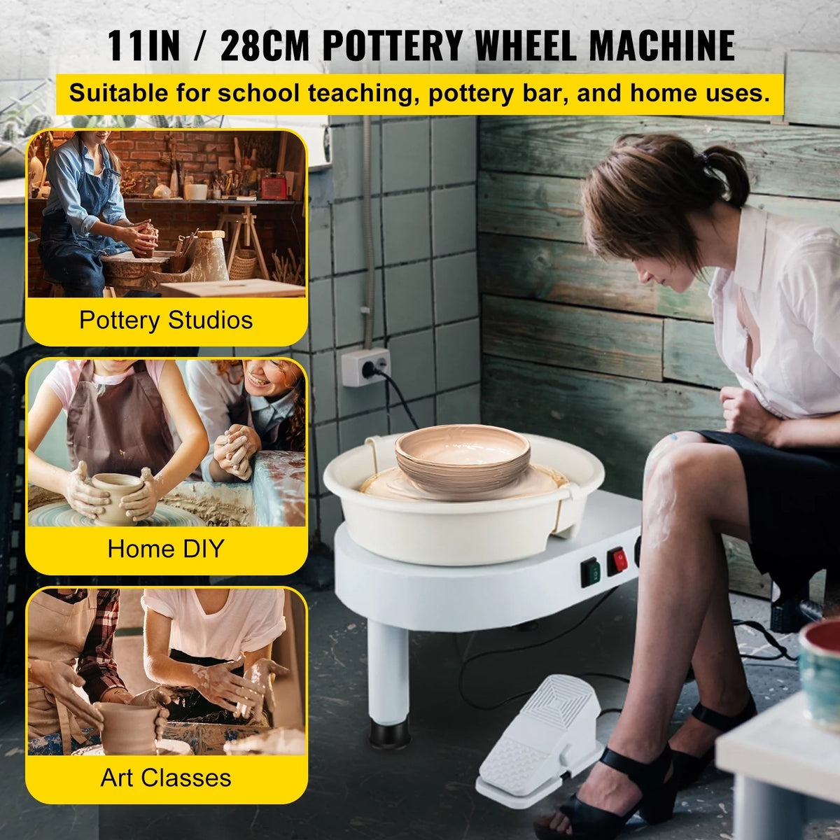11in Ceramic Pottery Wheel with Foot Pedal and Detachable Basin L2150