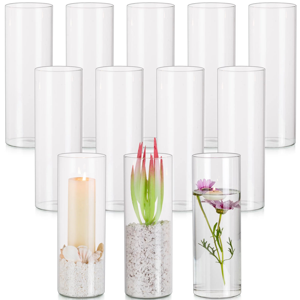 10 inch Glass Cylinder Vase Set of 12 Clear U24917