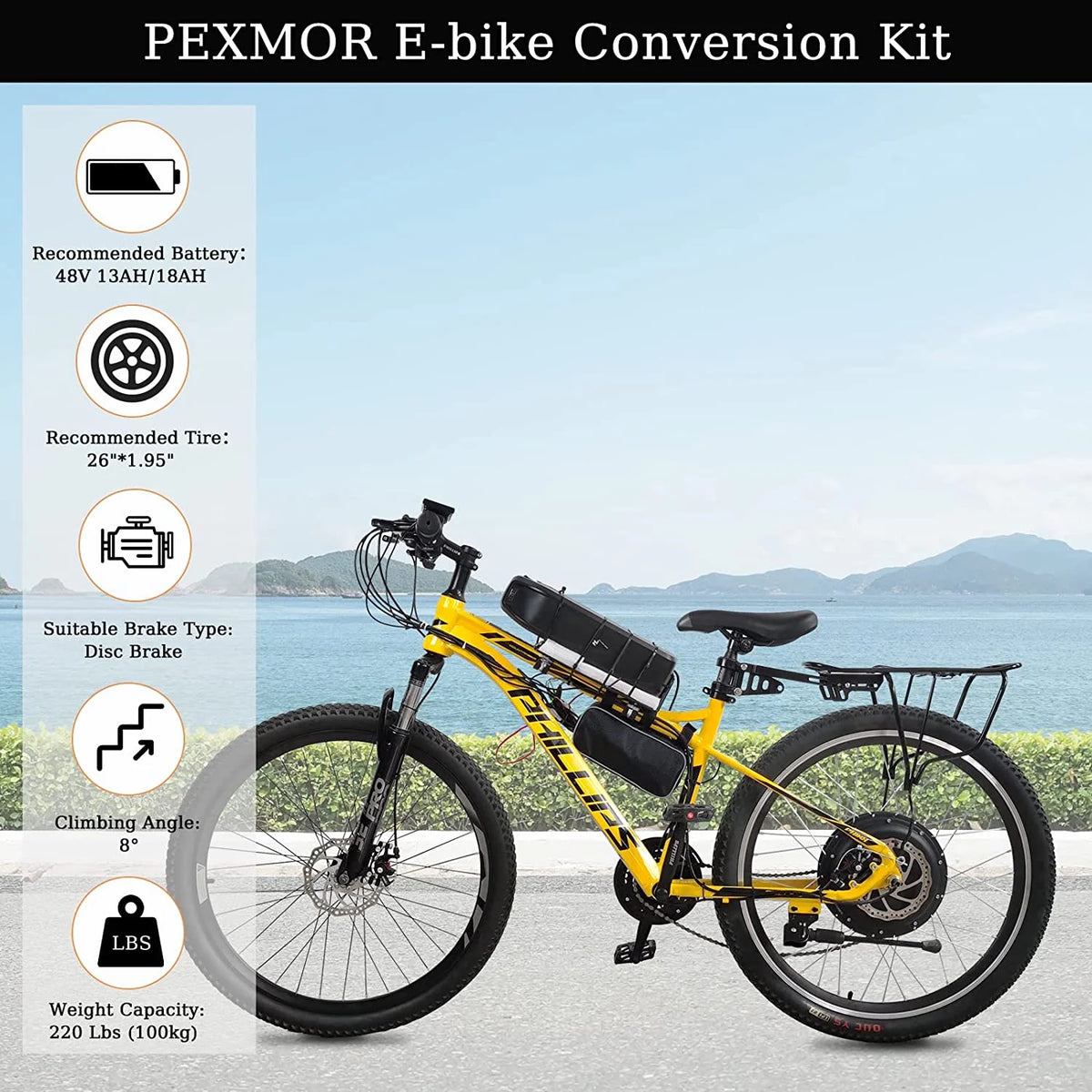 48V 1000W 26" Electric Bike Conversion Kit with LCD Display H424125