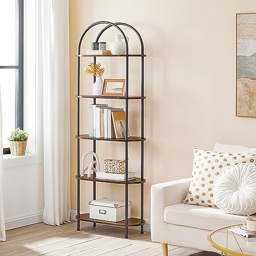 5 Tier Arched Wooden Bookshelf Metal Frame W917105