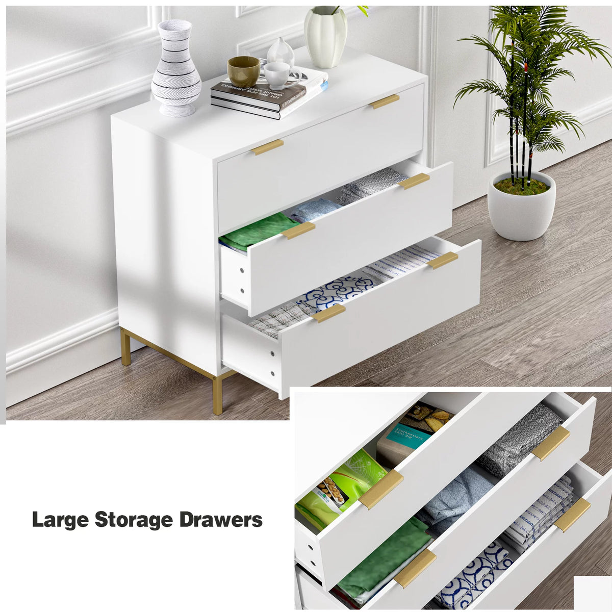 White 3-Drawer Storage Dresser V58764