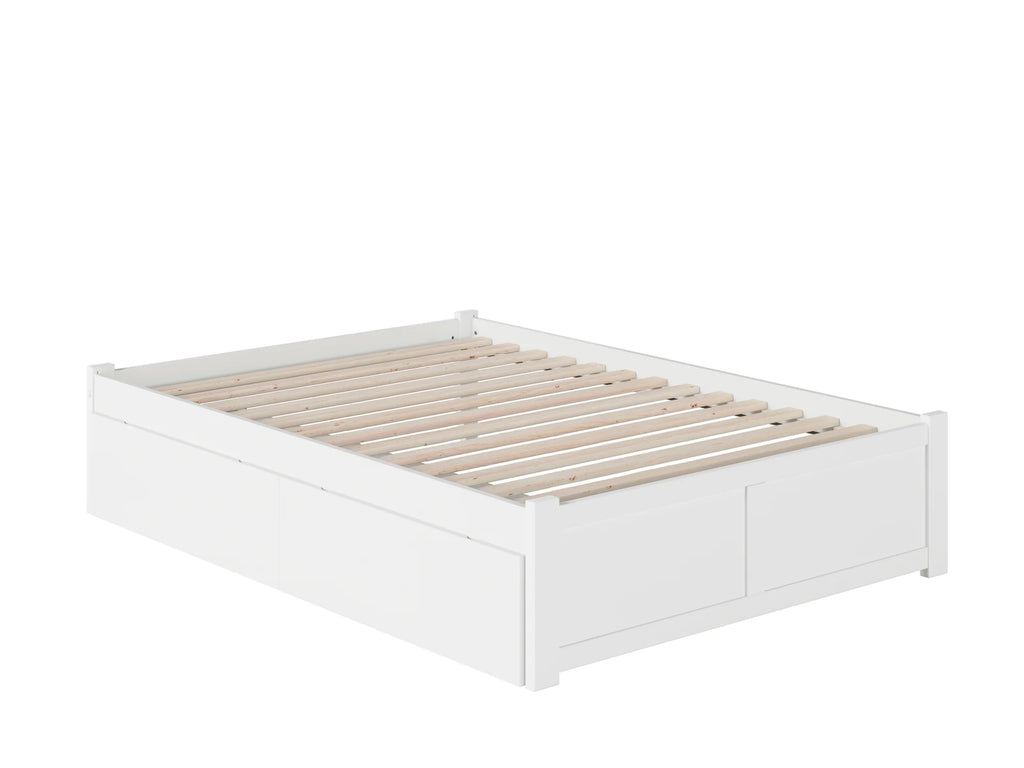 White Solid Wood Platform Bed with Footboard and 2 Storage Drawers G6445