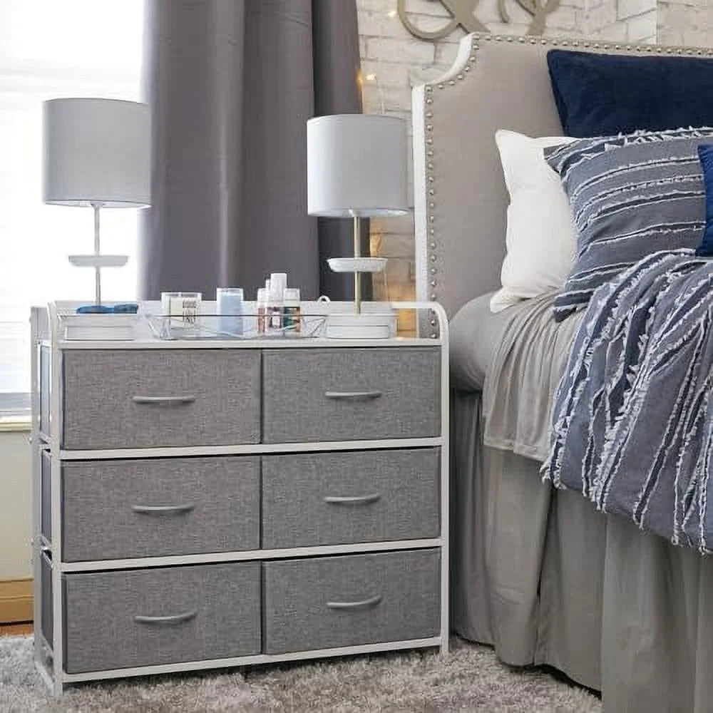Grey 6 Drawer Dresser with Outlet and USB Ports F5837
