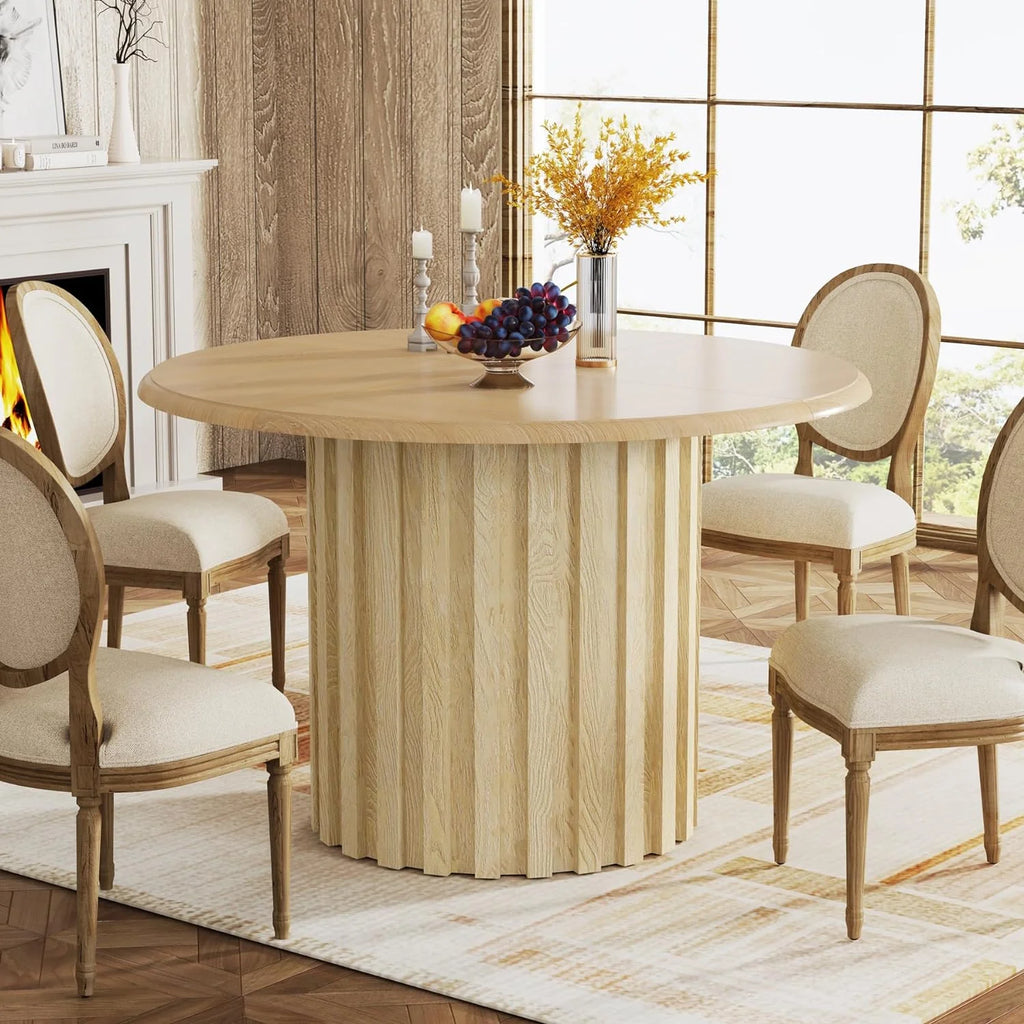 43.3" Round Solid Wood Dining Table with Metal Base S89000