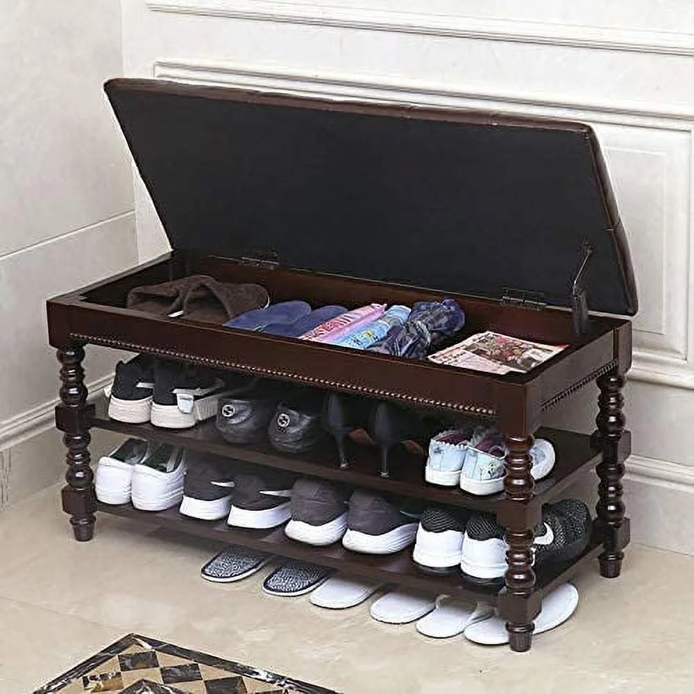 Solid Wood Shoe Storage Bench with Cushion X3867