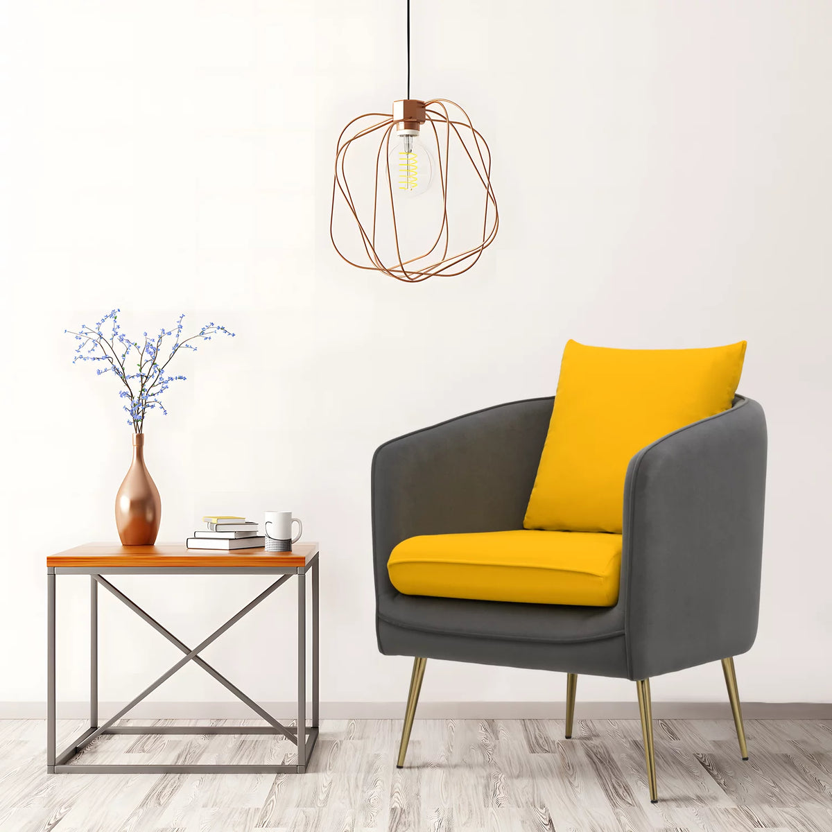 Yellow Grey Upholstered Barrel Armchair M980