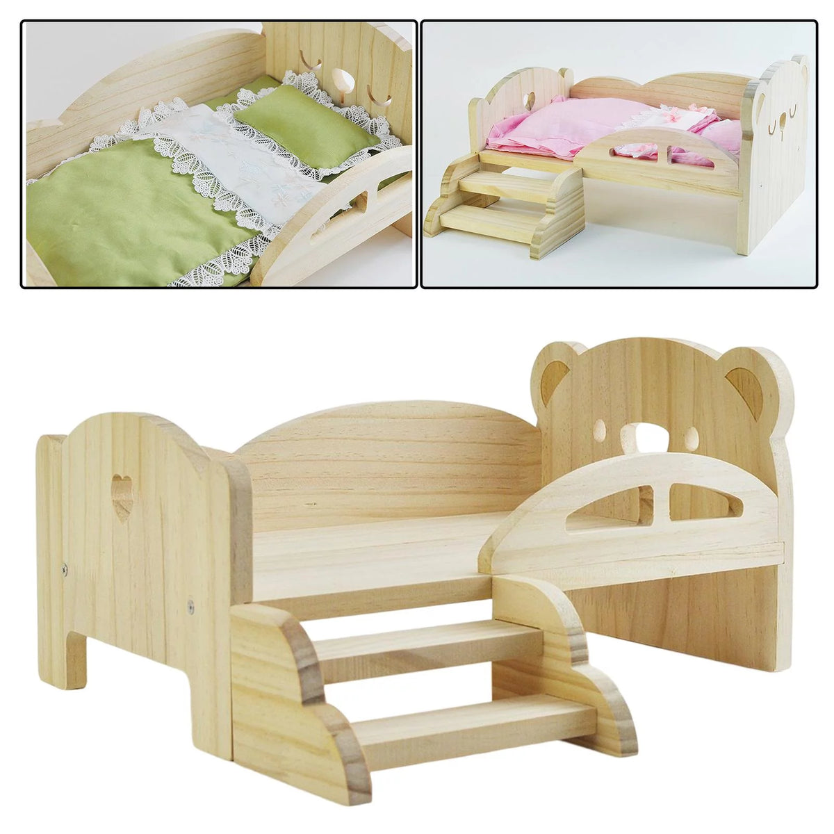 Miniature Wooden Doll Bed with Stairs M673