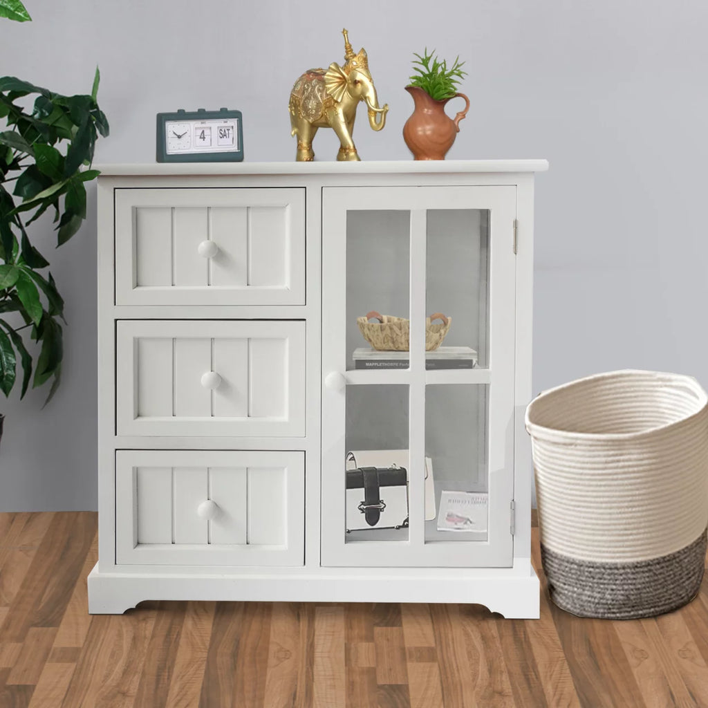 24 Inch White Paulownia Wood Accent Cabinet B73819