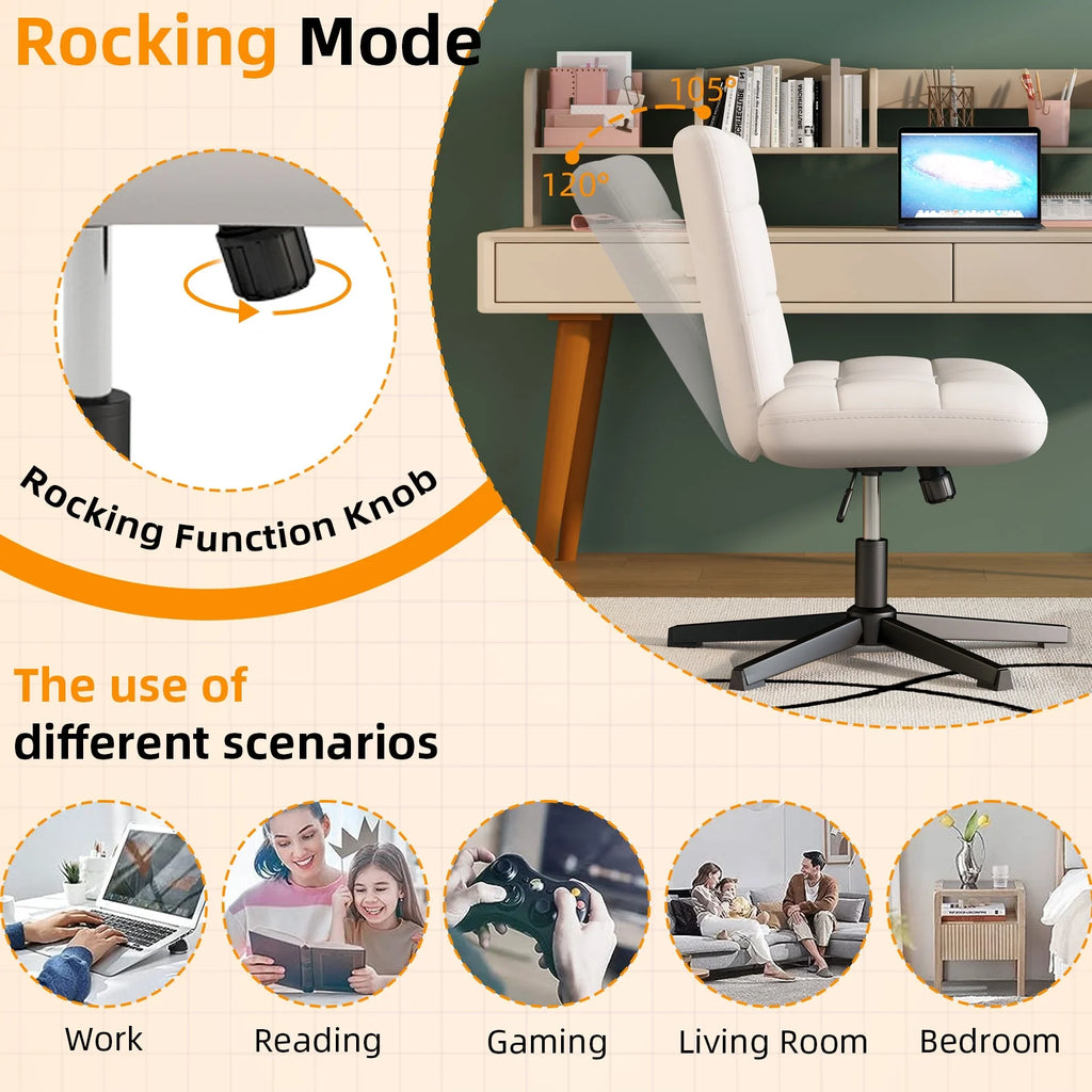 White Pu Leather Armless Wide Seat Office Chair B65892