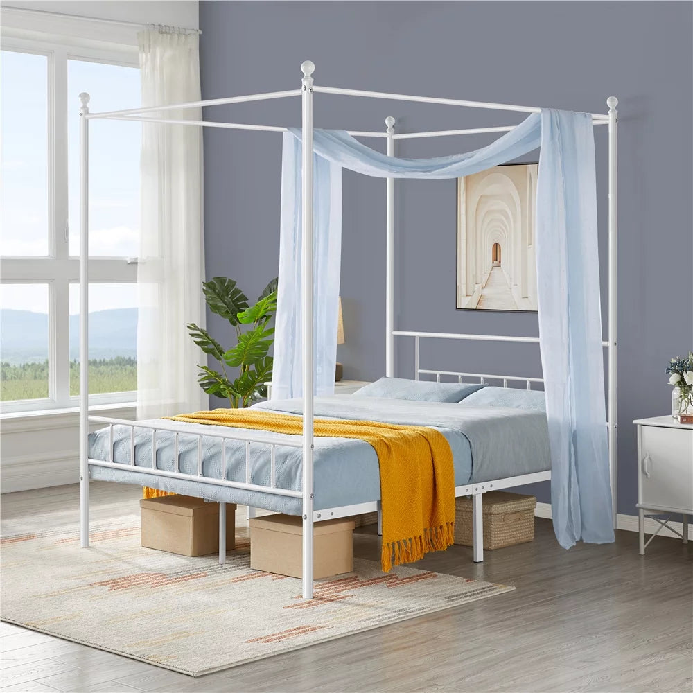 White Metal Canopy Bed Frame with Headboard and Footboard V609979