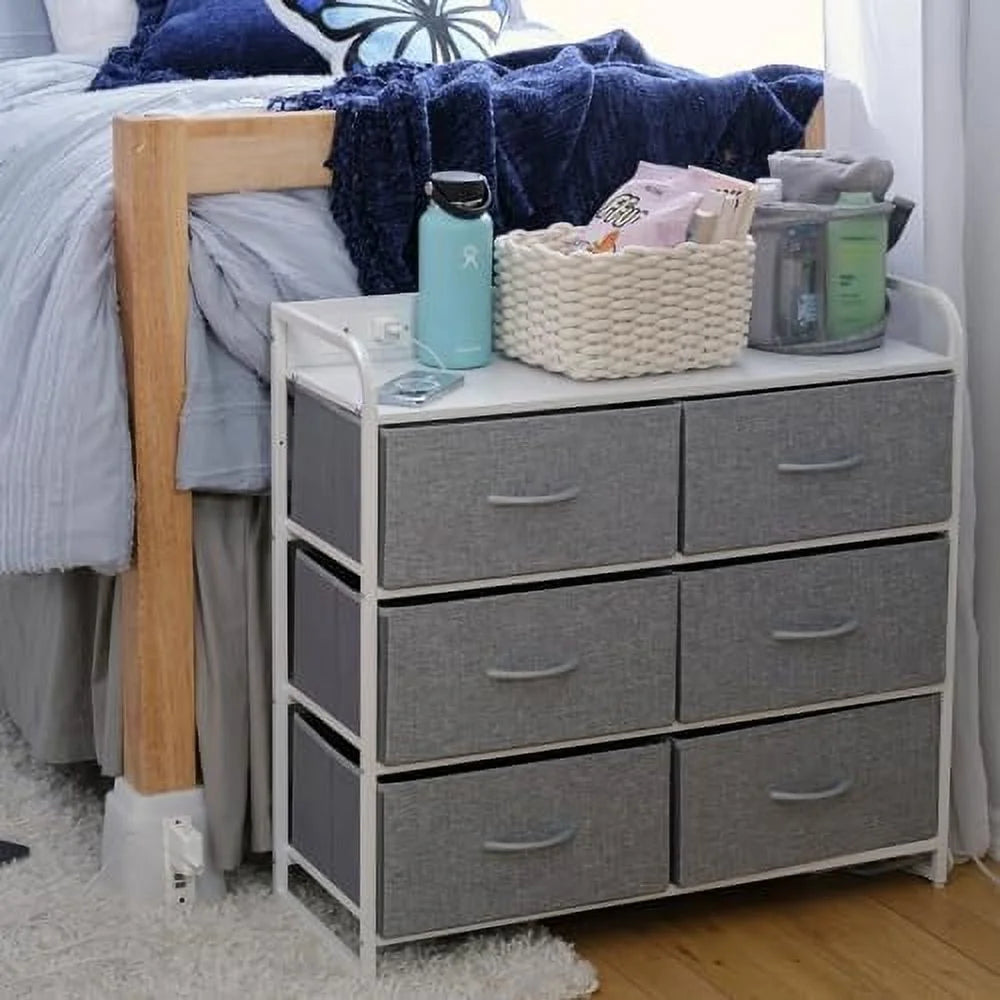 Grey 6 Drawer Dresser with Outlet and USB Ports F5837