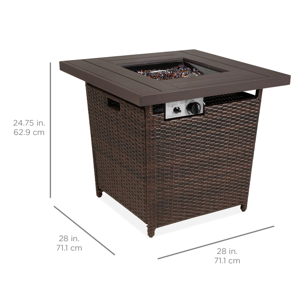 28in Propane Gas Fire Pit Table 50,000 BTU Outdoor Wicker with Glass Beads V4488