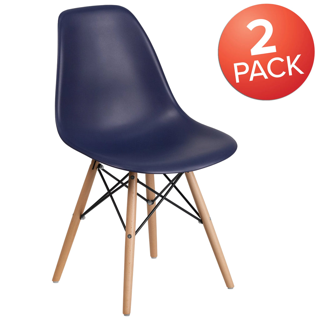 2 Pack Navy Plastic Chair with Wooden Legs C226