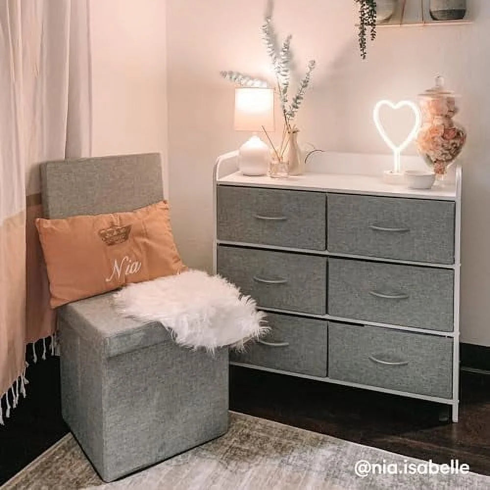Grey 6 Drawer Dresser with Outlet and USB Ports F5837
