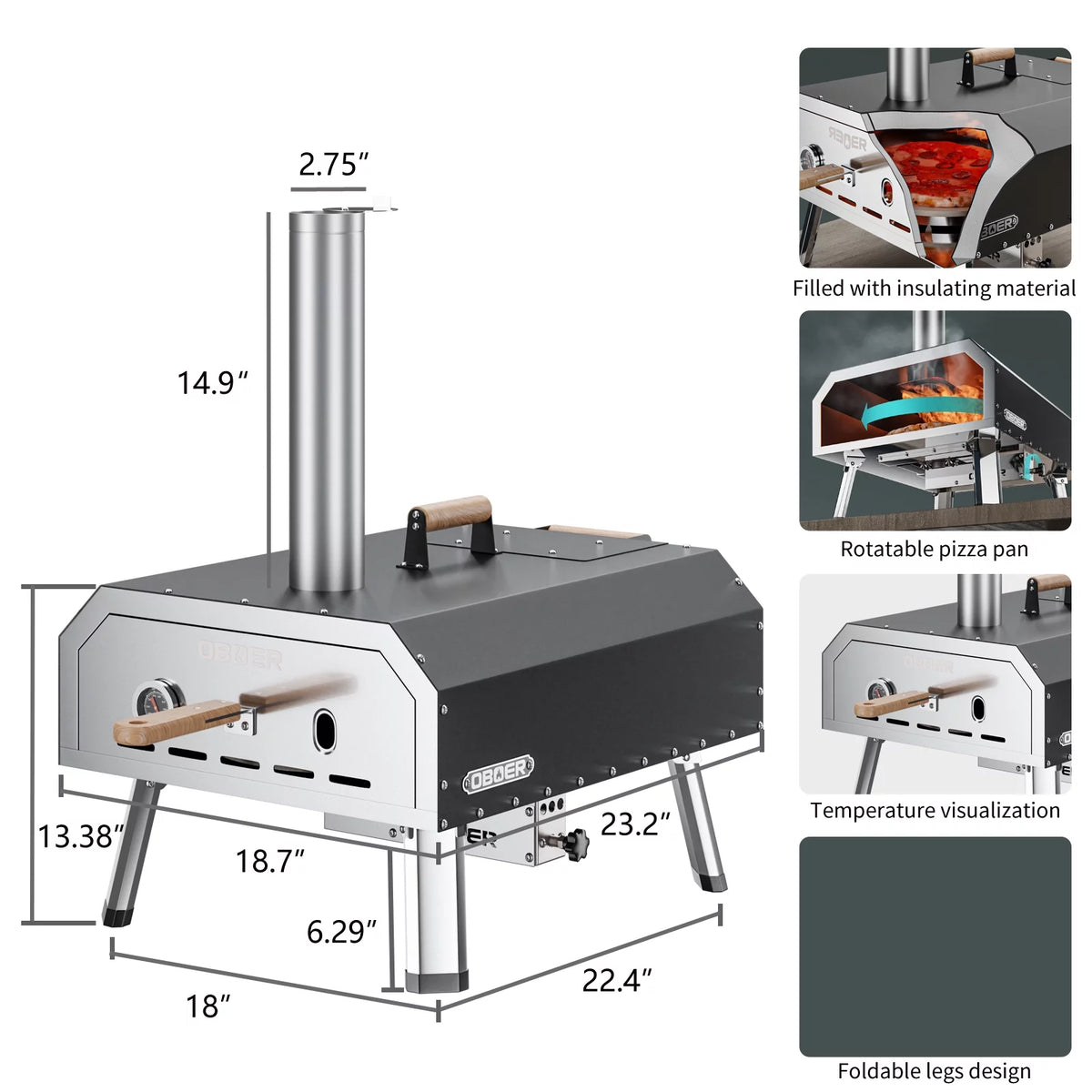 16" Gas & Wood Fired Stainless Steel Pizza Oven O285535