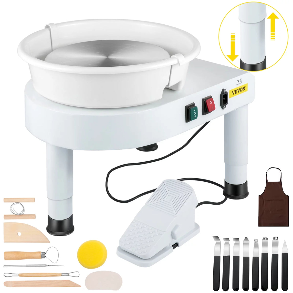 11in Ceramic Pottery Wheel with Foot Pedal and Detachable Basin L2150