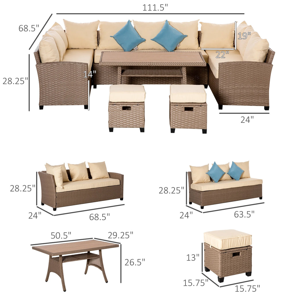 Khaki Sectional Sofa with Ottomans & Table E8959