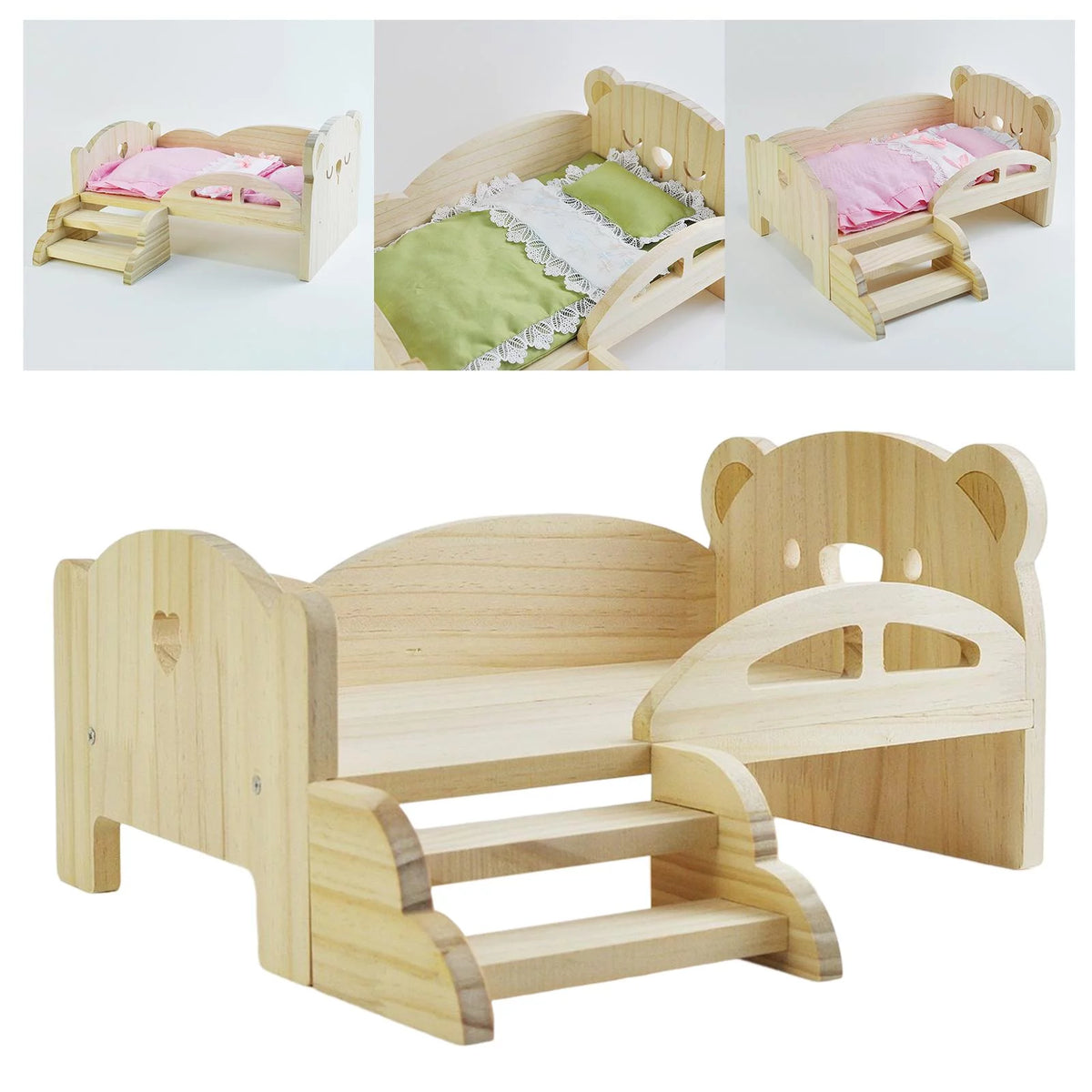 Miniature Wooden Doll Bed with Stairs M673