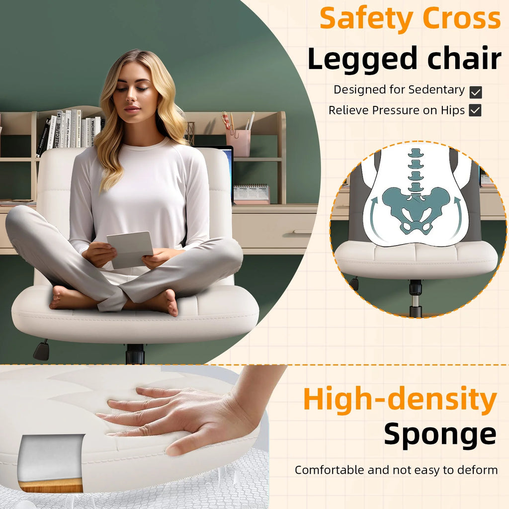 White Pu Leather Armless Wide Seat Office Chair B65892