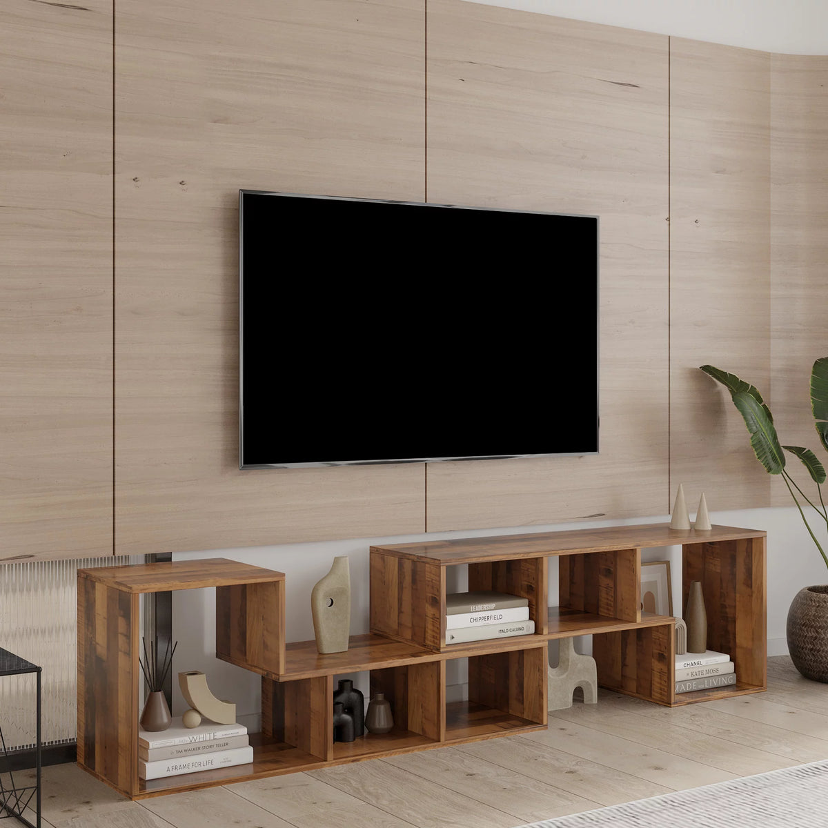 Oak L Shape Bookcase TV Stand F22277