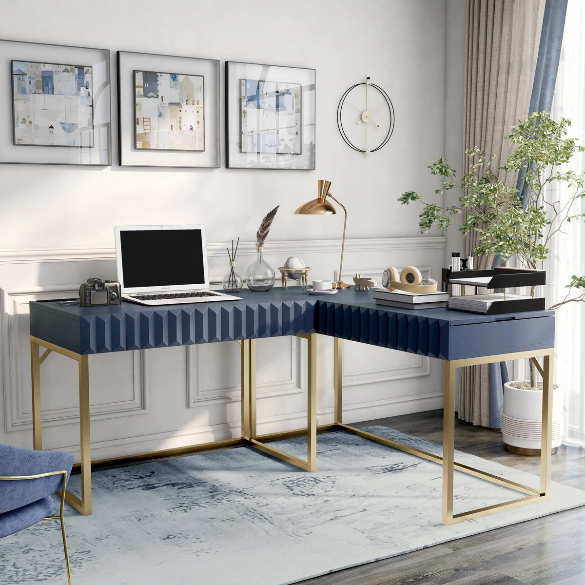 L-Shaped Lift-top Computer Desk with USBs R1983