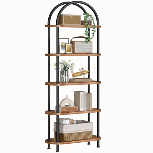 5 Tier Arched Wooden Bookshelf Metal Frame W917105