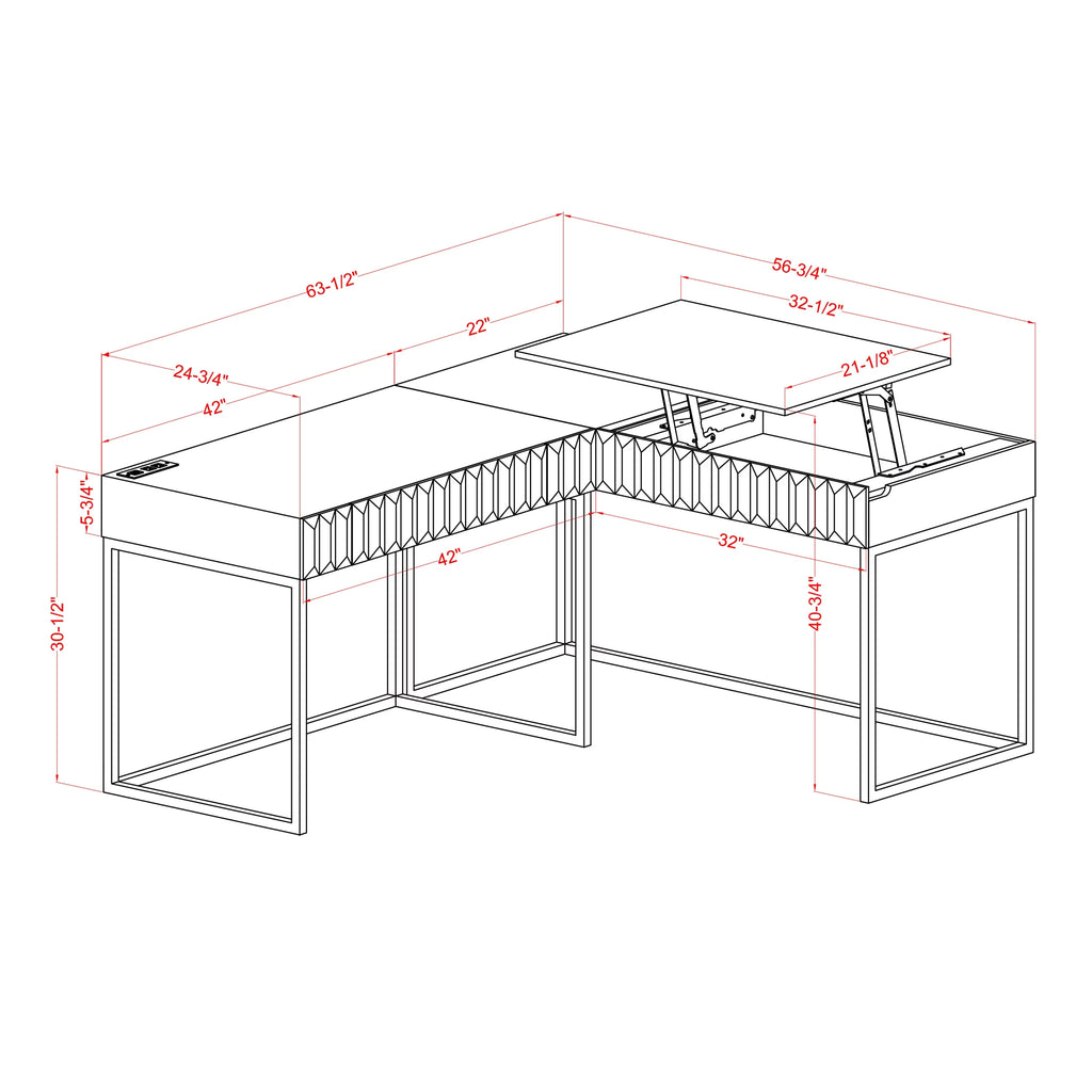 L-Shaped Lift-top Computer Desk with USBs R1983