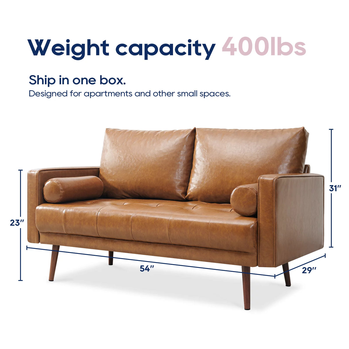 Mid-Century Modern Faux Leather 2-Piece Sofa Set Brown E135