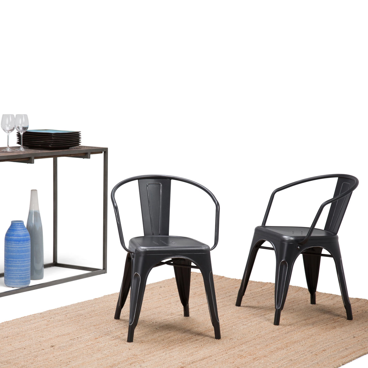 Black Metal Dining Arm Chair Set of 2 D4786