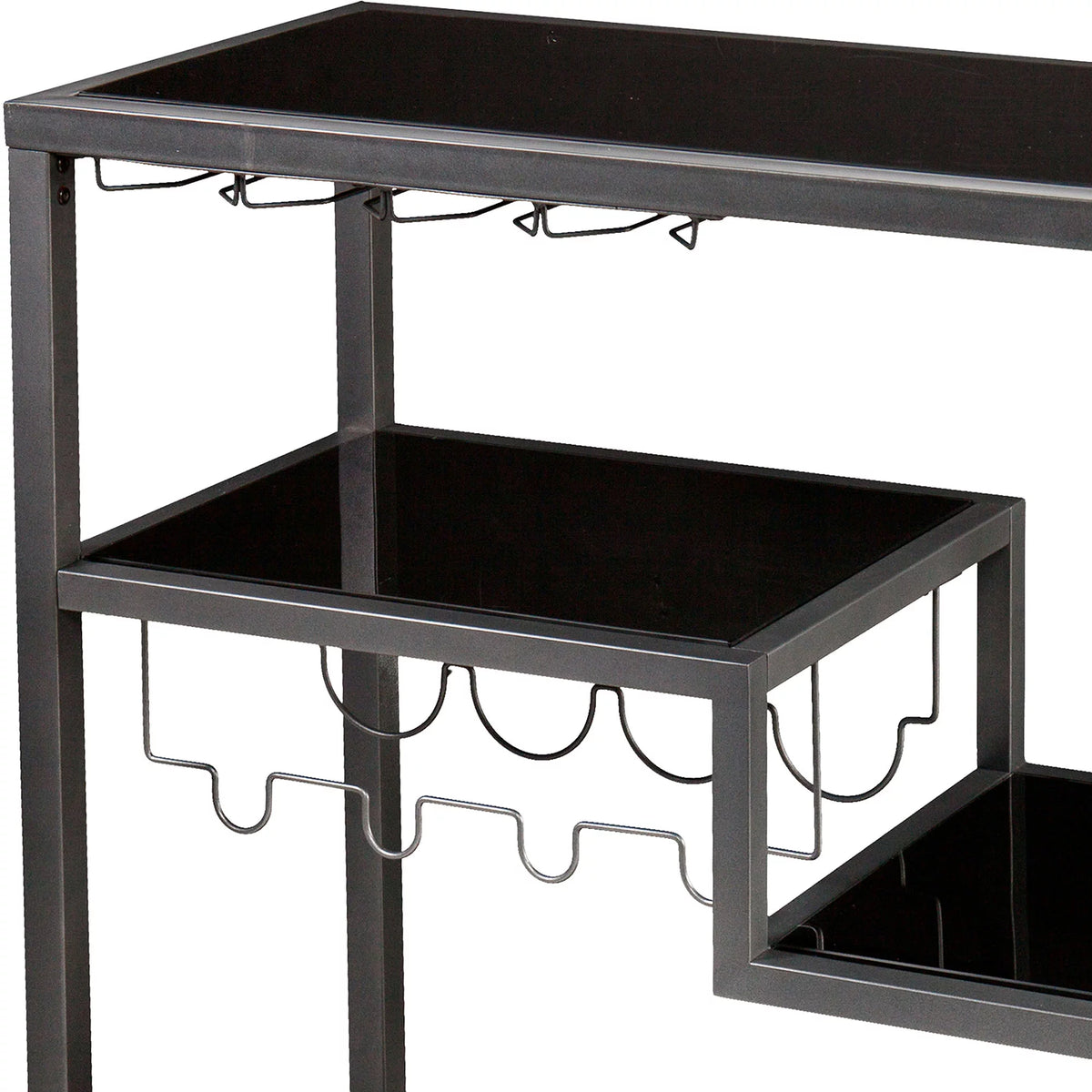 Bar Cart - Gunmetal Gray with Black Glass D25290
